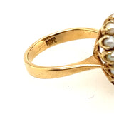 ELEGANT 18CT YELLOW GOLD 15 STONE AMETHYST & CULTURED PEARL CLUSTER RING