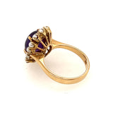 ELEGANT 18CT YELLOW GOLD 15 STONE AMETHYST & CULTURED PEARL CLUSTER RING