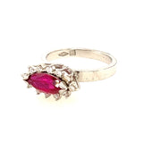 STUNNING 14CT WHITE GOLD 13 STONE SYNTHETIC RUBY & DIAMOND CLUSTER RING