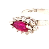 STUNNING 14CT WHITE GOLD 13 STONE SYNTHETIC RUBY & DIAMOND CLUSTER RING