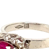STUNNING 14CT WHITE GOLD 13 STONE SYNTHETIC RUBY & DIAMOND CLUSTER RING