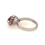 STUNNING 14CT WHITE GOLD 13 STONE SYNTHETIC RUBY & DIAMOND CLUSTER RING
