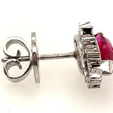 ELEGANT 14CT WHITE GOLD 2 STONE SYNTHETIC RUBY STUD EARRINGS