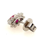 ELEGANT 14CT WHITE GOLD 2 STONE SYNTHETIC RUBY STUD EARRINGS