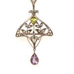 9ct Yellow Gold Brooch/Pendant with Peridot, Amethyst & Seed Pearl Gemstones