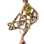 9ct Yellow Gold Brooch/Pendant with Peridot, Amethyst & Seed Pearl Gemstones