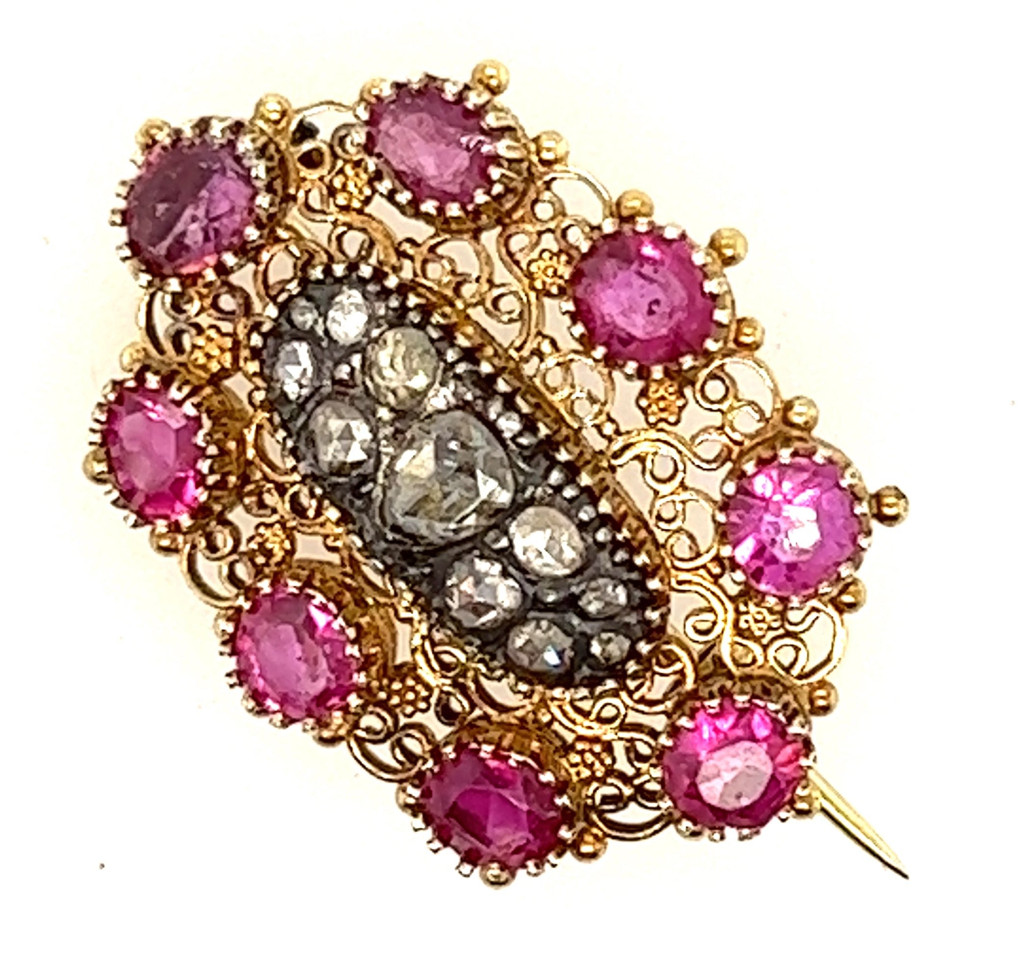 9ct Yellow Gold Ruby & Diamond Victorian Brooch