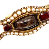 9ct Yellow Gold Serpent Mourning Brooch with Garnet, Emerald & Seed Pearl
