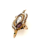 9ct Yellow Gold Serpent Mourning Brooch with Garnet, Emerald & Seed Pearl