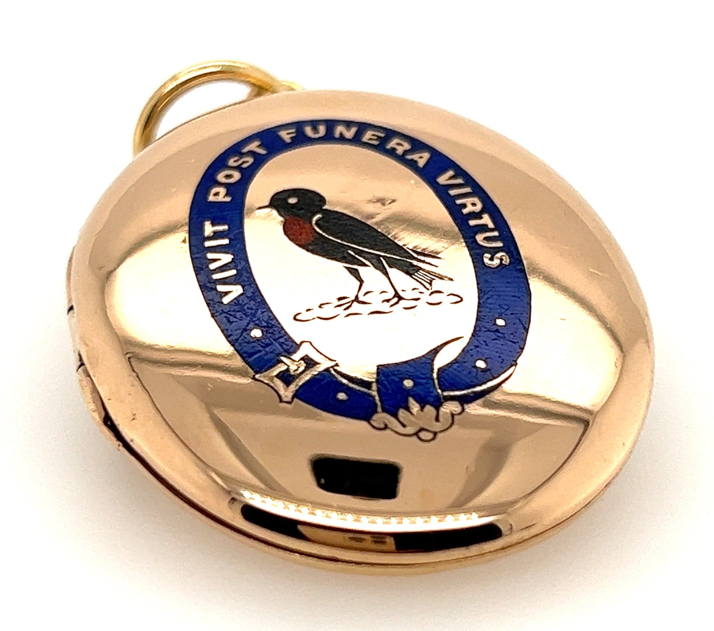 18ct Yellow Gold Opening Locket Brooch Pendant with Enamelled Feature on the Front