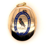 18ct Yellow Gold Opening Locket Brooch Pendant with Enamelled Feature on the Front
