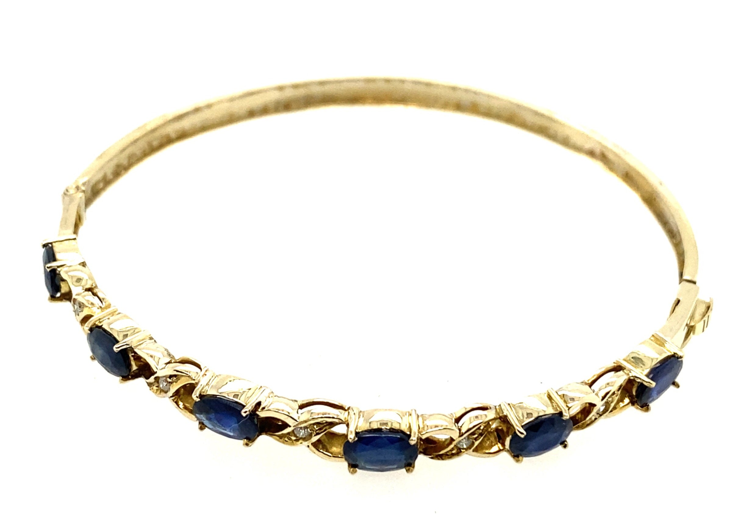 14ct Yellow Gold Sapphire & Diamond Hinged Bangle