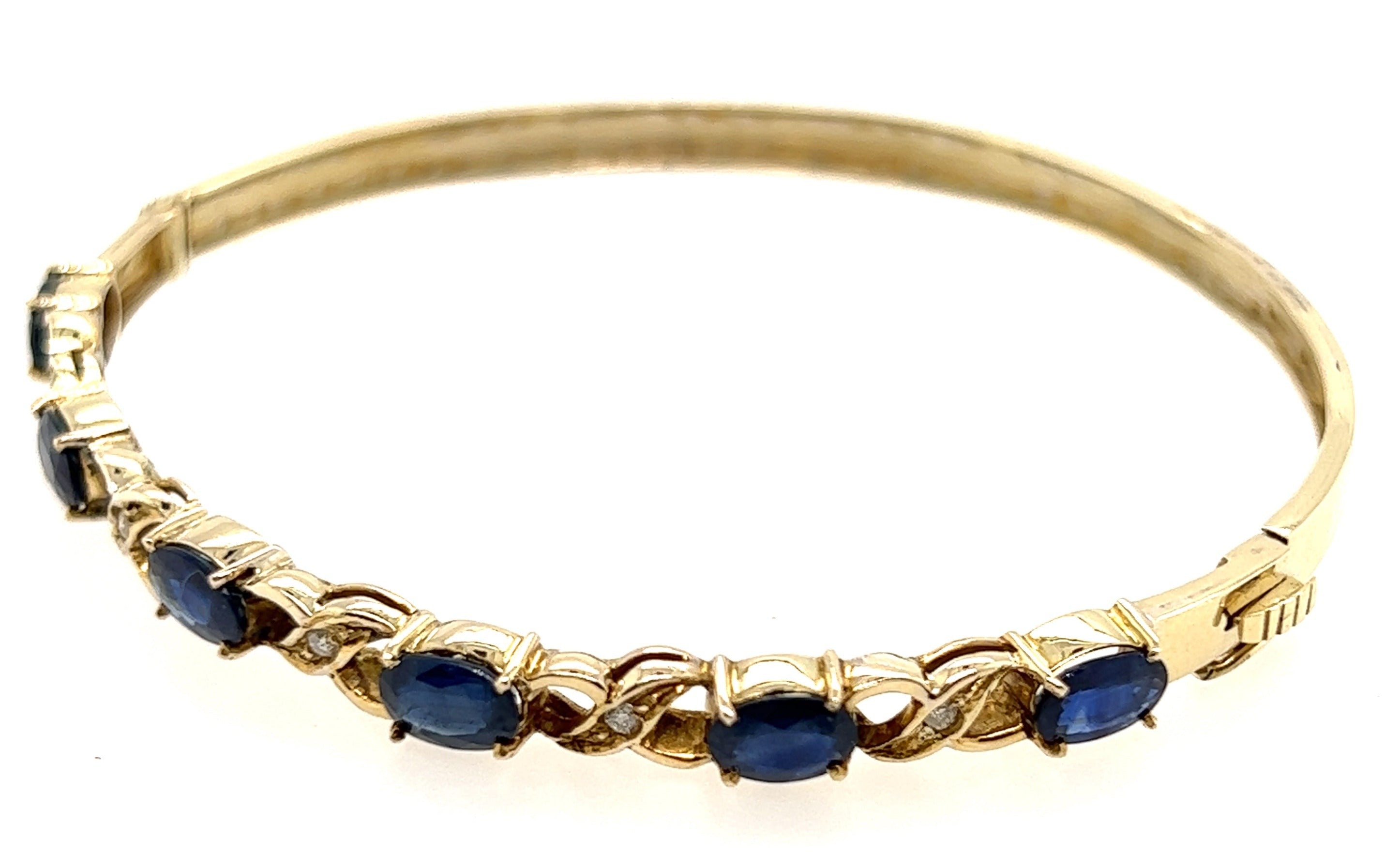 14ct Yellow Gold Sapphire & Diamond Hinged Bangle