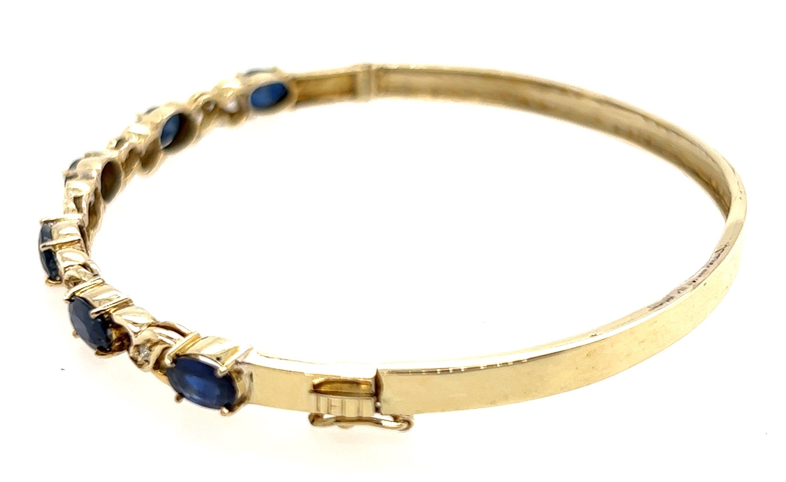 14ct Yellow Gold Sapphire & Diamond Hinged Bangle