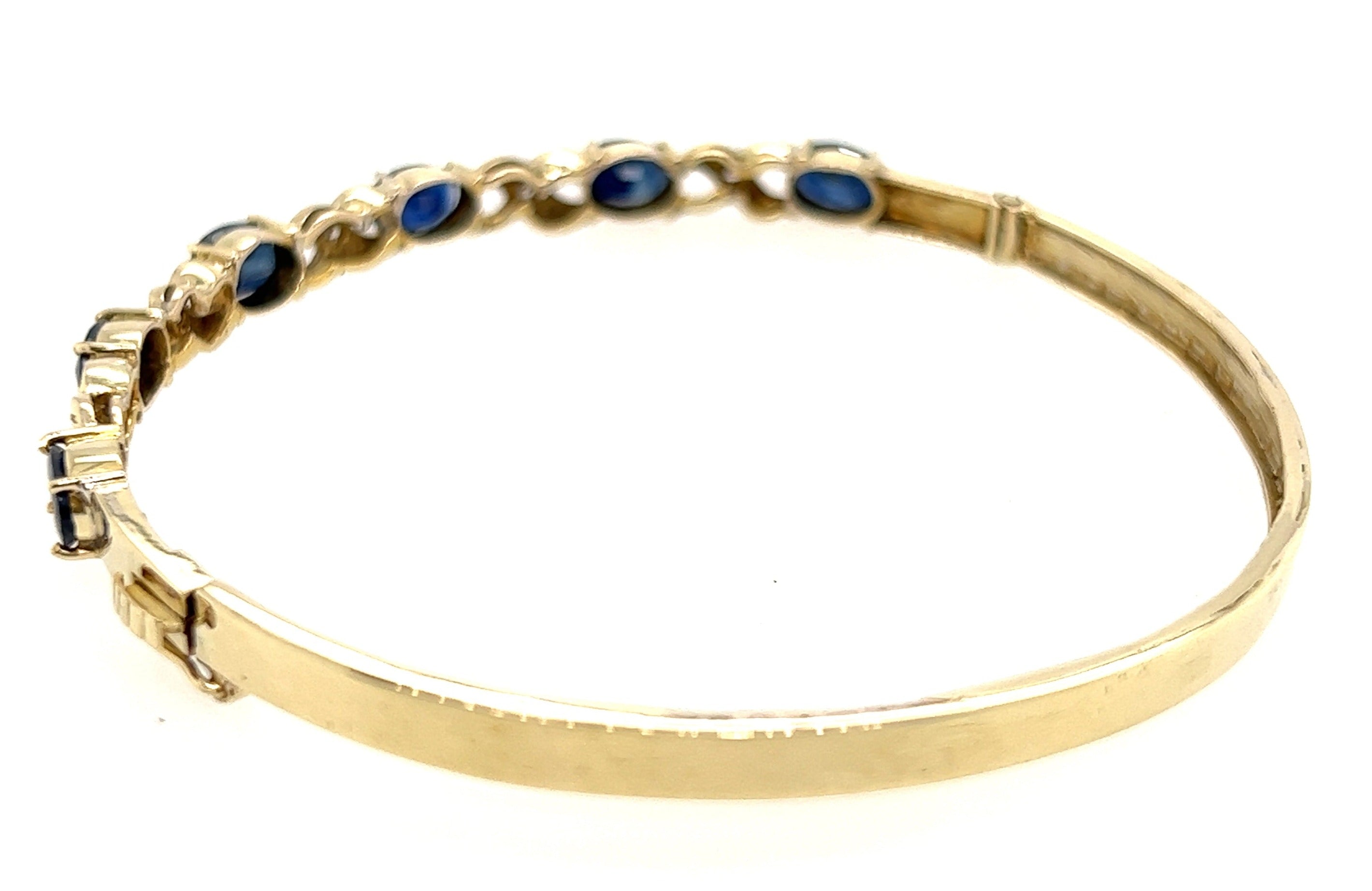 14ct Yellow Gold Sapphire & Diamond Hinged Bangle
