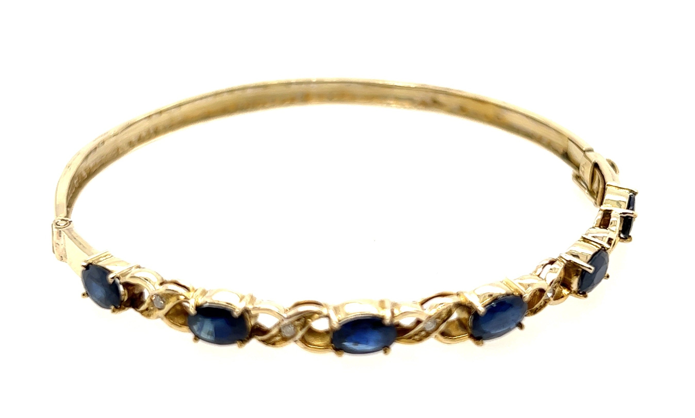 14ct Yellow Gold Sapphire & Diamond Hinged Bangle