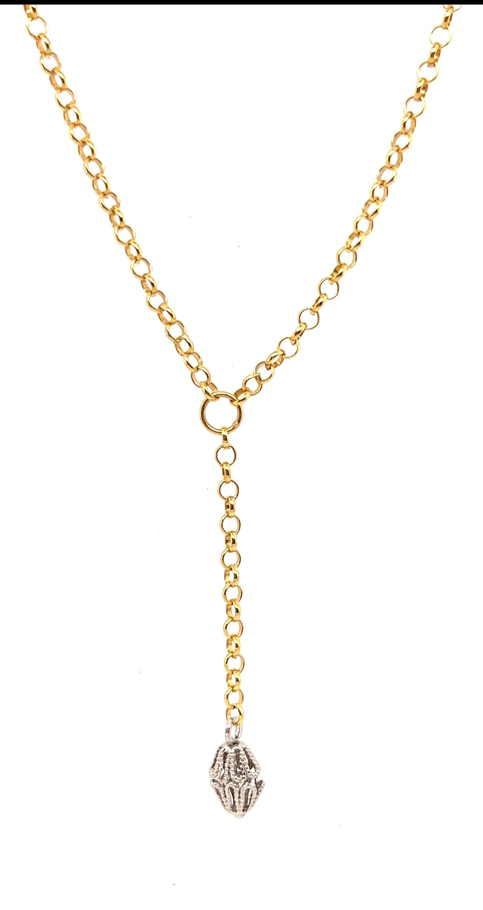 9ct Yellow & White Gold Cable Link Chain Necklace with White Gold Drop Centrepiece
