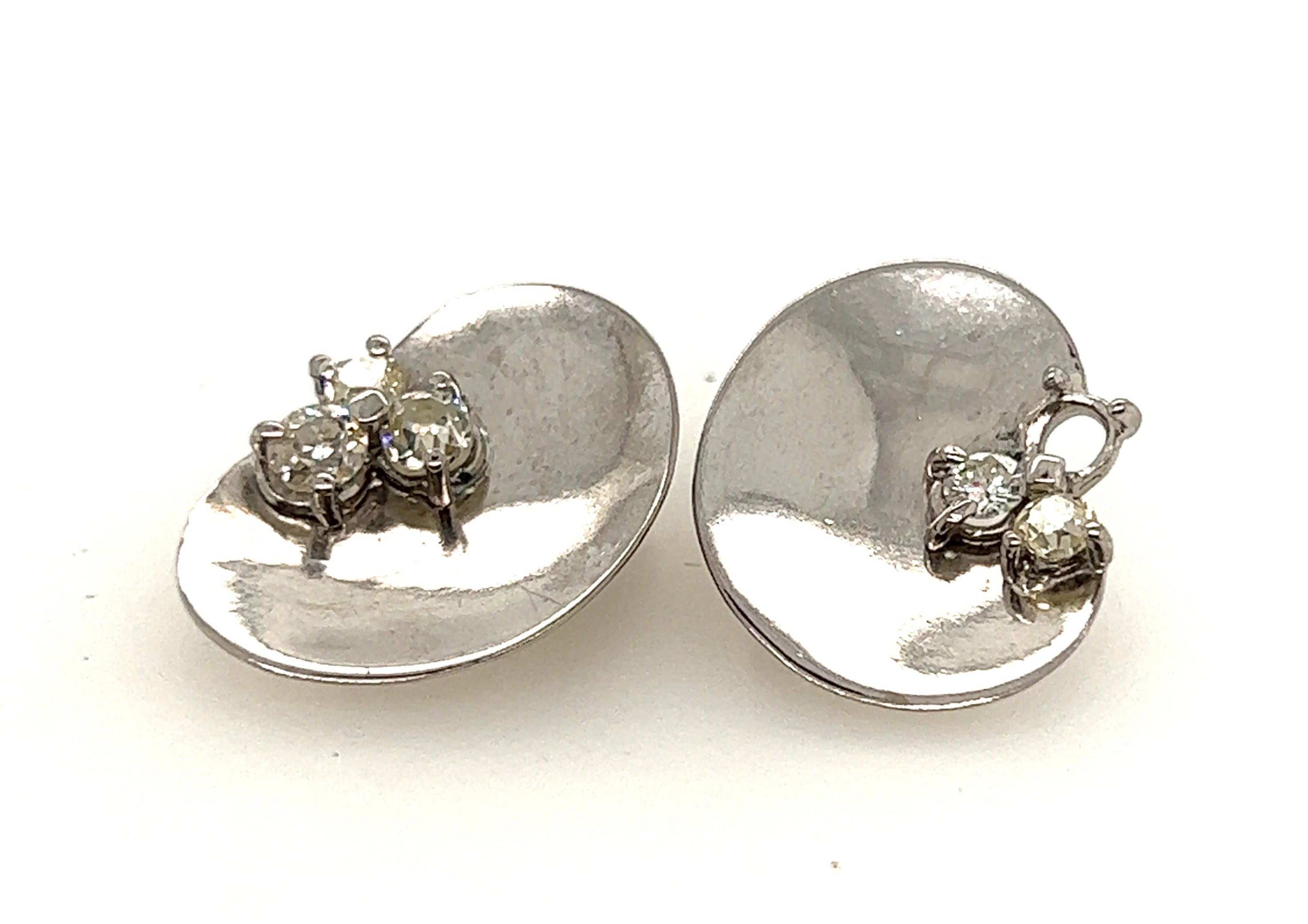 Handmade White Gold and Diamond Clip on Earrings