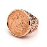 Stunning 9ct Yellow Gold Half Sovereign Ring with Engraved Shoulders – An Ideal Men's Gift and Investment Piece