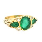 ELEGANT 18CT YELLOW GOLD 7 STONE EMERALD & DIAMOND RING