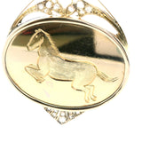 Elegant 14ct Yellow Gold, Mother of Pearl, and Diamond Pendant with Horse Engraving – A Luxurious Piece