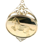 Elegant 14ct Yellow Gold, Mother of Pearl, and Diamond Pendant with Horse Engraving – A Luxurious Piece