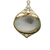 Elegant 14ct Yellow Gold, Mother of Pearl, and Diamond Pendant with Horse Engraving – A Luxurious Piece
