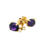 STUNNING 18CT YELLOW GOLD AMETHYST & CULTURED PEARL STUD EARRINGS