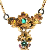 EXQUISITE 14CT & 9CT YELLOW GOLD EMERALD, RUBY, DIAMOND & ACORN SEED NECKLET