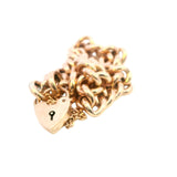 Exquisite 9ct Rose Gold Curb Link Bracelet with Heart Padlock & Safety Chain