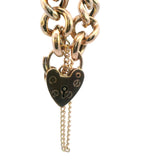 Exquisite 9ct Rose Gold Curb Link Bracelet with Heart Padlock & Safety Chain