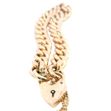 Exquisite 9ct Rose Gold Curb Link Bracelet with Heart Padlock & Safety Chain