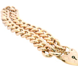 Exquisite 9ct Rose Gold Curb Link Bracelet with Heart Padlock & Safety Chain