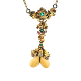 EXQUISITE 14CT & 9CT YELLOW GOLD EMERALD, RUBY, DIAMOND & ACORN SEED NECKLET