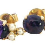 STUNNING 18CT YELLOW GOLD AMETHYST & CULTURED PEARL STUD EARRINGS