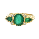 ELEGANT 18CT YELLOW GOLD 7 STONE EMERALD & DIAMOND RING