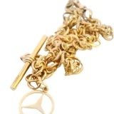 Luxurious Yellow Gold Fancy Link Chain with Albert Swivel Clasp, Fob Bar & Mercedes Charm