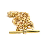 Luxurious Yellow Gold Fancy Link Chain with Albert Swivel Clasp, Fob Bar & Mercedes Charm