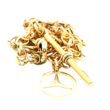 Luxurious Yellow Gold Fancy Link Chain with Albert Swivel Clasp, Fob Bar & Mercedes Charm