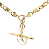 Luxurious Yellow Gold Fancy Link Chain with Albert Swivel Clasp, Fob Bar & Mercedes Charm