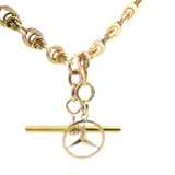 Luxurious Yellow Gold Fancy Link Chain with Albert Swivel Clasp, Fob Bar & Mercedes Charm