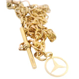 Luxurious Yellow Gold Fancy Link Chain with Albert Swivel Clasp, Fob Bar & Mercedes Charm