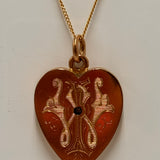 Stunning Antique 9ct Yellow Gold Heart Pendant with Old Mine Cut Diamond – A Piece of History and Elegance