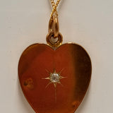 Stunning Antique 9ct Yellow Gold Heart Pendant with Old Mine Cut Diamond – A Piece of History and Elegance