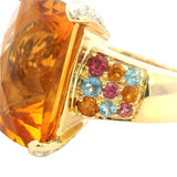 Stunning 14ct Yellow Gold Multi-Stone Ring with 15.20ct Citrine, Diamonds, Pink Sapphires, and Blue Topaz – A Showstopper