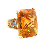 Stunning 14ct Yellow Gold Multi-Stone Ring with 15.20ct Citrine, Diamonds, Pink Sapphires, and Blue Topaz – A Showstopper