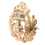 Stunning 18ct Yellow Gold Brooch/Pendant Set with Diamonds, Sapphire, and Ruby