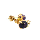 STUNNING 18CT YELLOW GOLD AMETHYST & CULTURED PEARL STUD EARRINGS