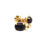 STUNNING 18CT YELLOW GOLD AMETHYST & CULTURED PEARL STUD EARRINGS