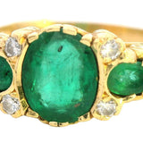 ELEGANT 18CT YELLOW GOLD 7 STONE EMERALD & DIAMOND RING